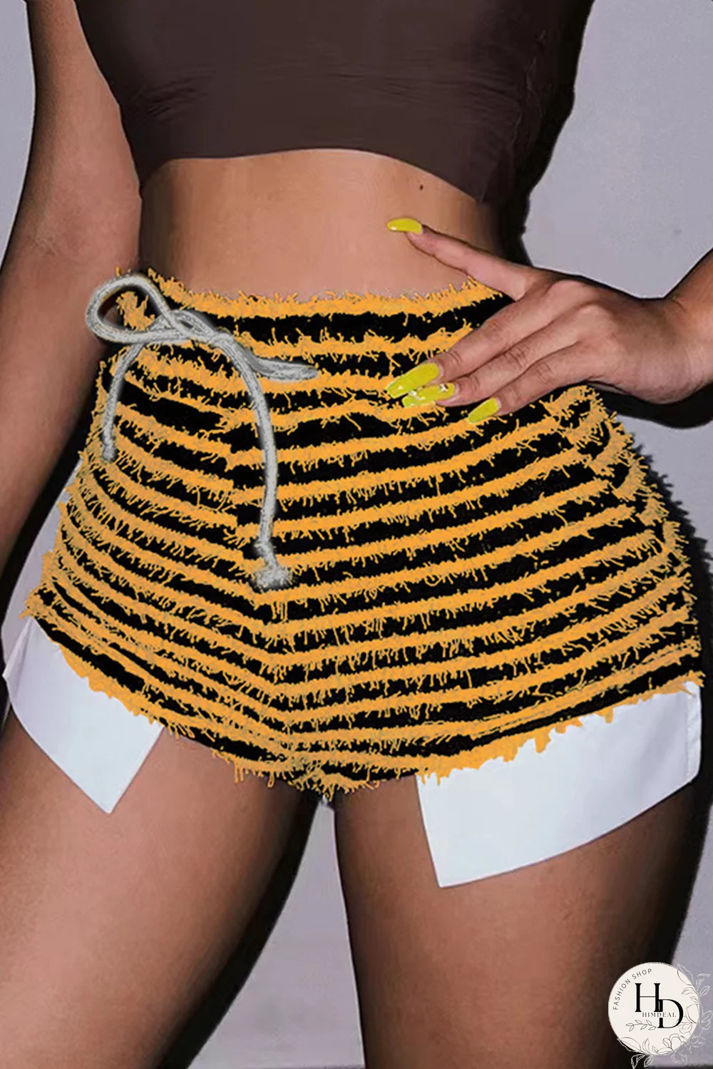 Red Sexy Striped Patchwork Draw String Skinny High Waist Pencil Full Print Bottoms