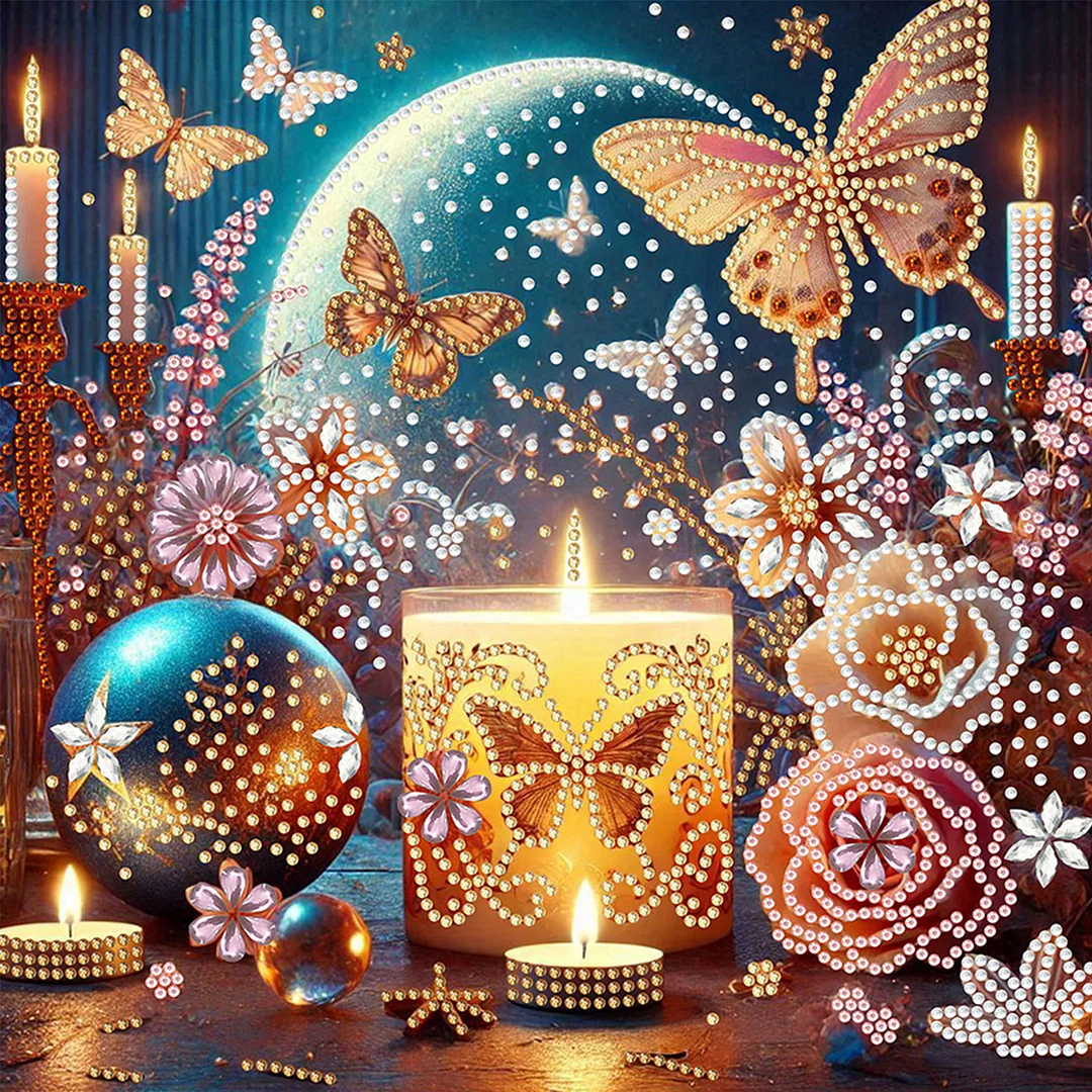 Flowers Candle - Diamond Painting - Partial Special Shaped Drill(Canvas|30*30cm)