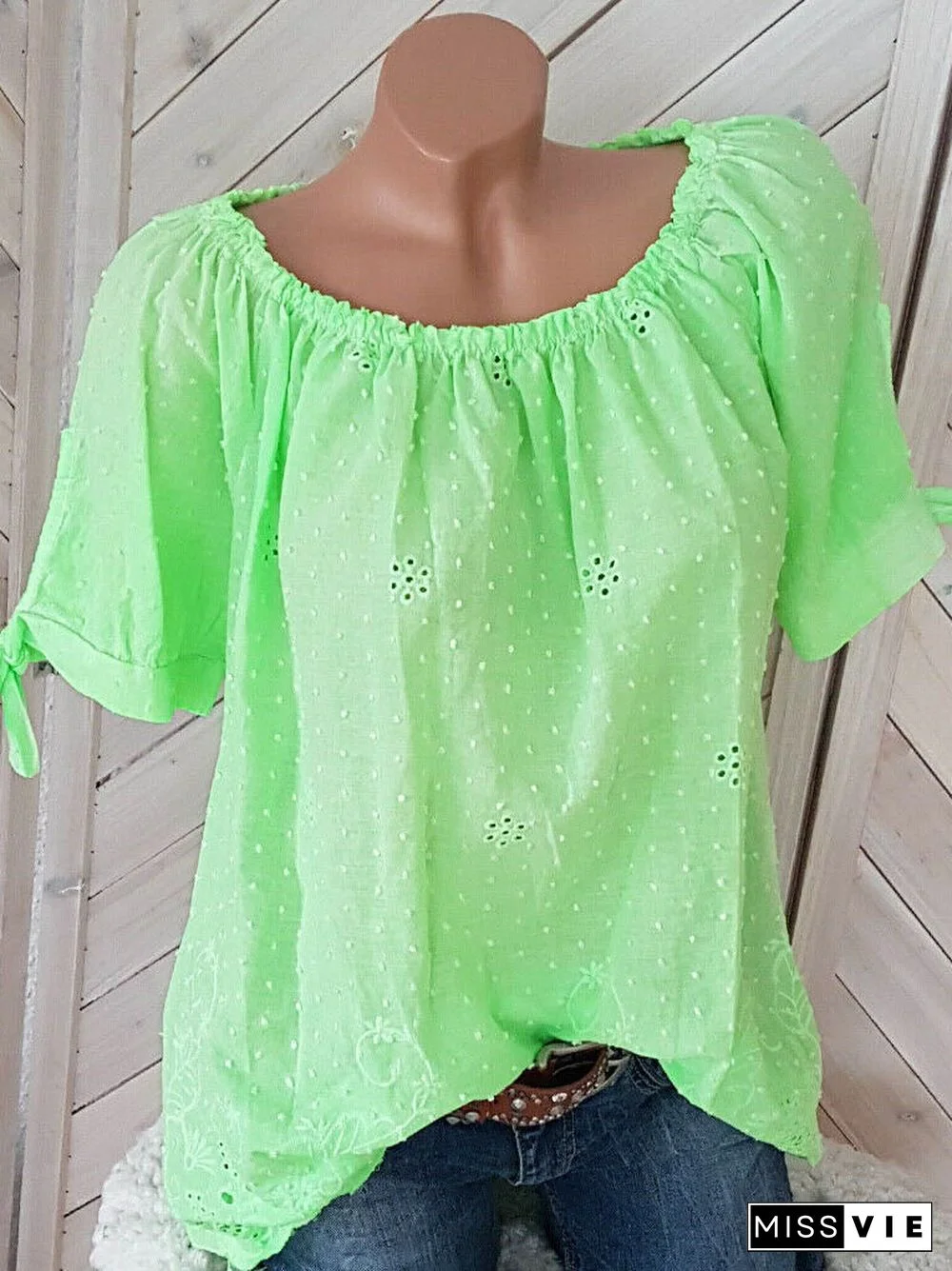 Women Short Sleeve Scoop Neck Printed Polka Dot Top