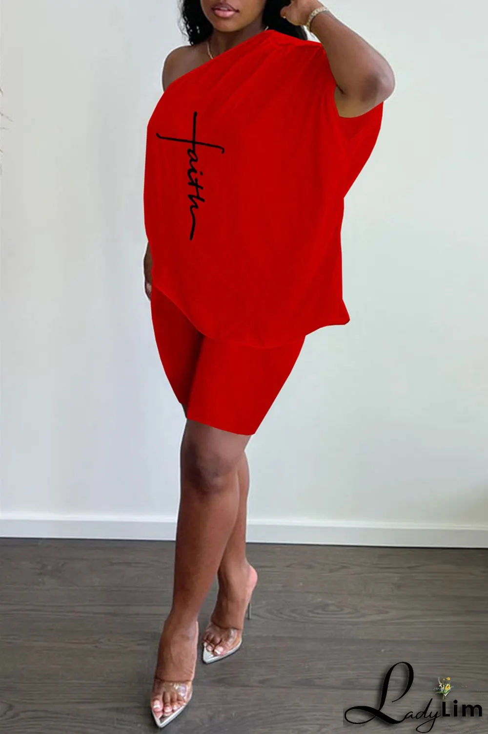 Black Fashion Casual Print Backless Oblique Collar Short Sleeve Two Pieces