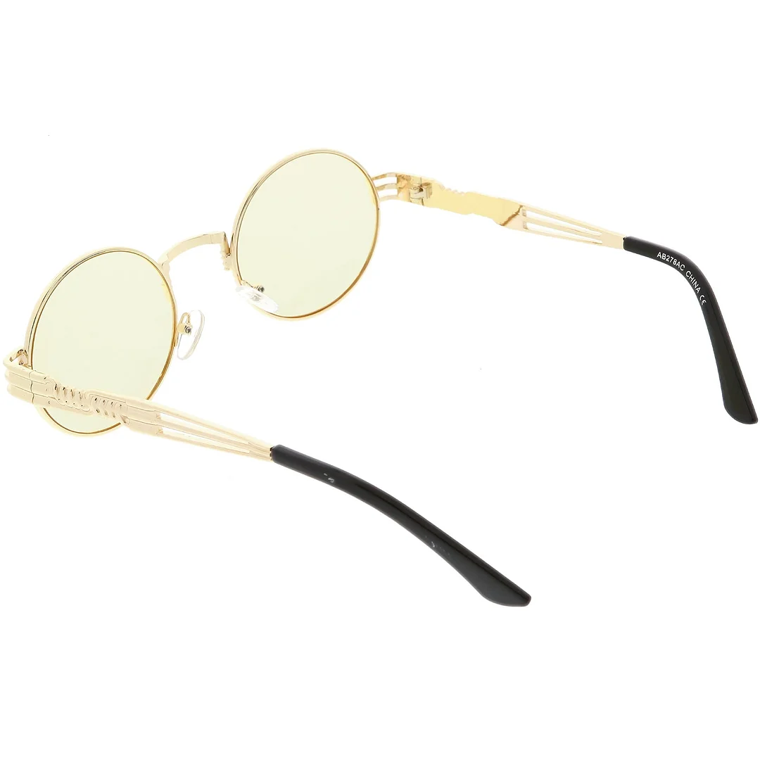 Steampunk Inspired Oval glasses Unique Engraved Metal Detail Color Tinted Lens 60mm