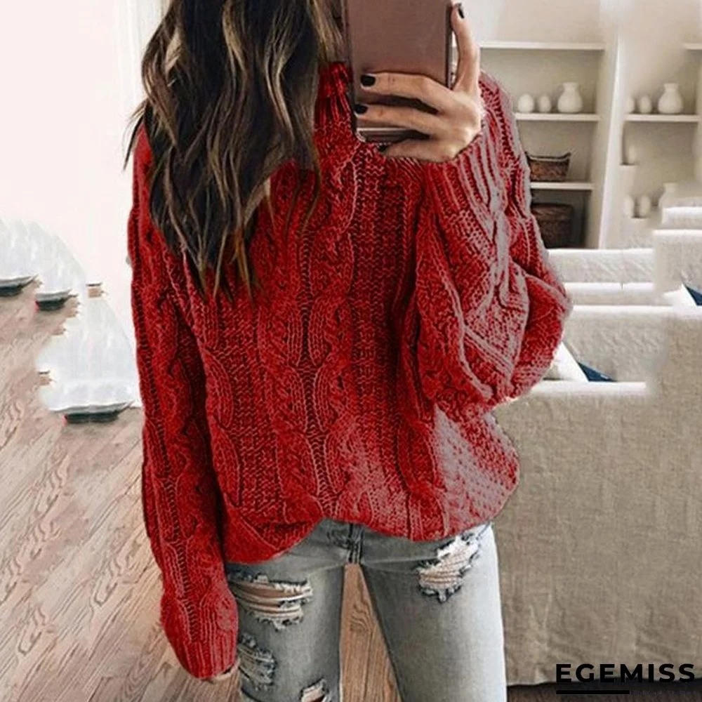 Fashion Solid Color Knitted Top Autumn Winter Sweater | EGEMISS