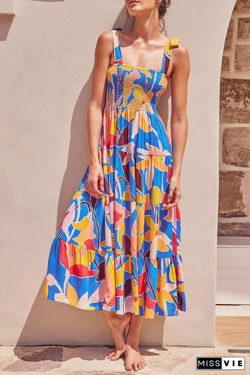 Fashion Street Dot Patchwork Spaghetti Strap Printed Dresses