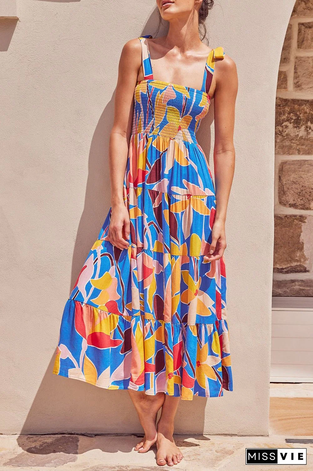 Fashion Street Dot Patchwork Spaghetti Strap Printed Dresses