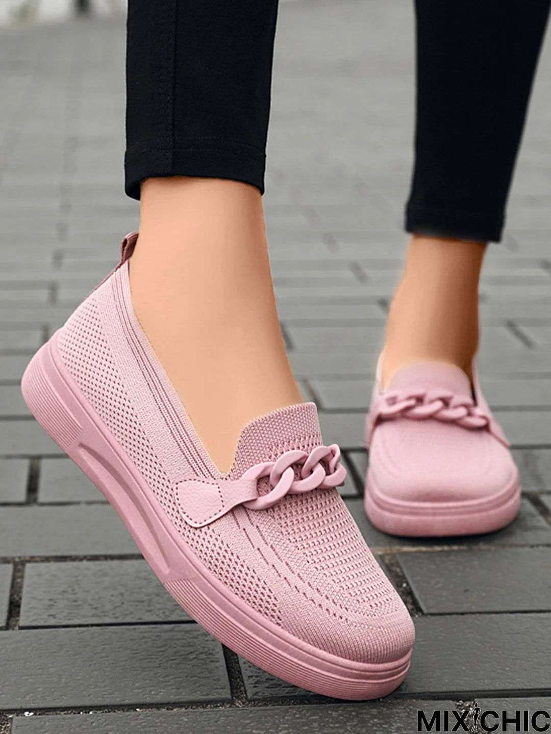 Breathable Chain Decor Casual Mesh Fabric Flat Loafers