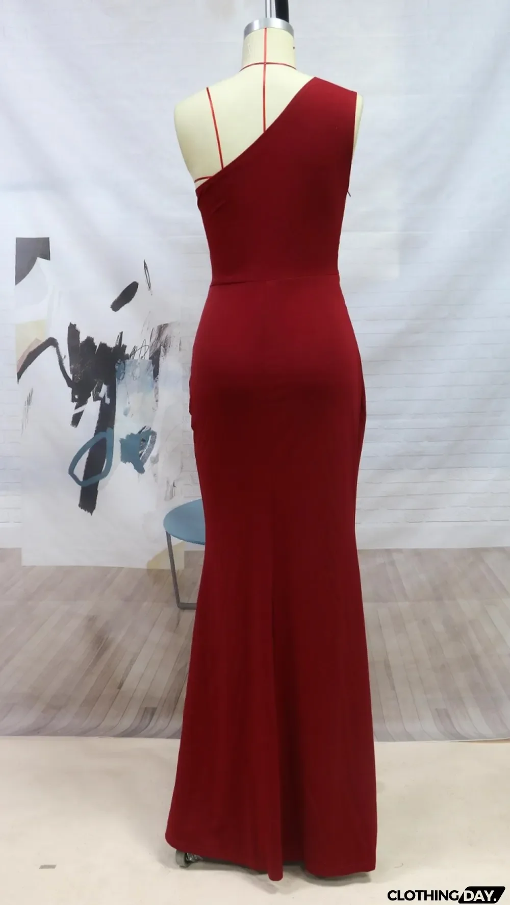 Winter Red One Shoulder Belted Formal Mermaid Evening Dress