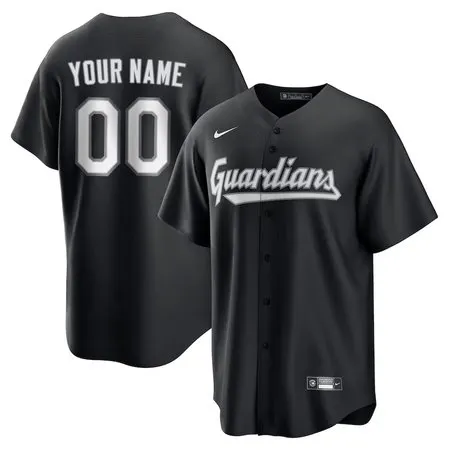 Men's Cleveland Guardians Custom Black Lights Out Replica Jersey