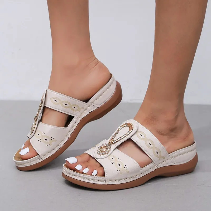 Yyvonne Drill Exclamation Mark Slippers Women's Shoes Large Size Casual Pedaling Sewing Thread Slope Striped Sandals