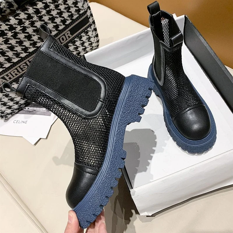 Women's Chelsea Boots 2021 Fashion Chunky Boots Platform Thick Ankle Booties Shoes Ladies Female Spring Hollow Flat Boots Casual