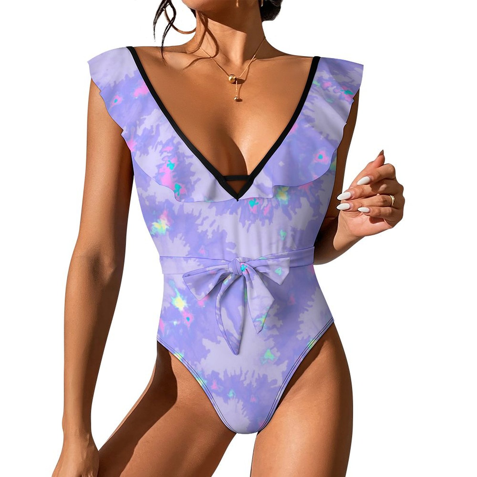 Women's Tie-dyed One Piece Swimsuits Sexy V Neck Bathing Suit