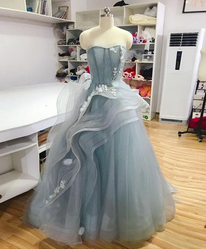 Unique Sweetheart Tulle Lace Long Prom Dress, Sweet 16 Dress
