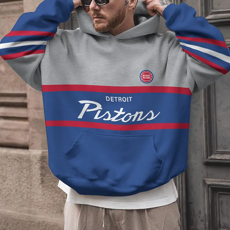 Detroit Pistons Printed Hooded Pocket Pullover Hoodie