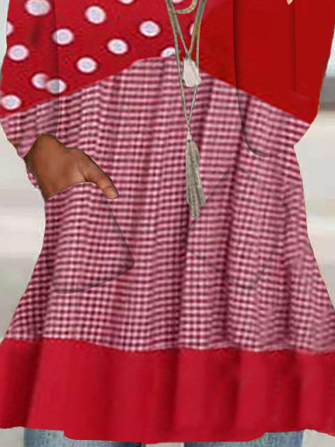 Women's Long Sleeve Scoop Neck Printed Graphic Stitching Top