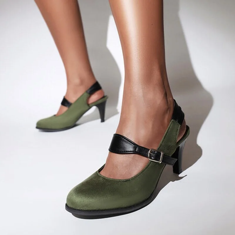 Qengg Women's Mid Heels Summer Wild Chunky Heels Ankle-Strap Pumps Closed Toe Back Empty Fashion Sandals Women 2022