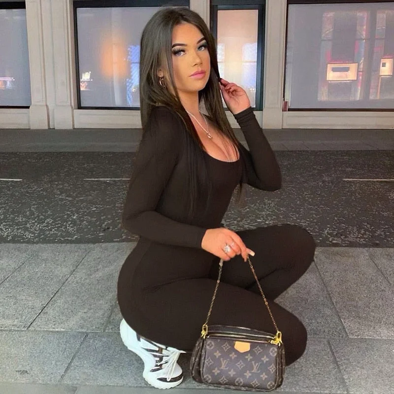 2021 Autumn Womens Fashion Casual Sports Rompers Womens Jumpsuit  4 Color Solid  Long Sleeve Wear Fitness Outfit Female