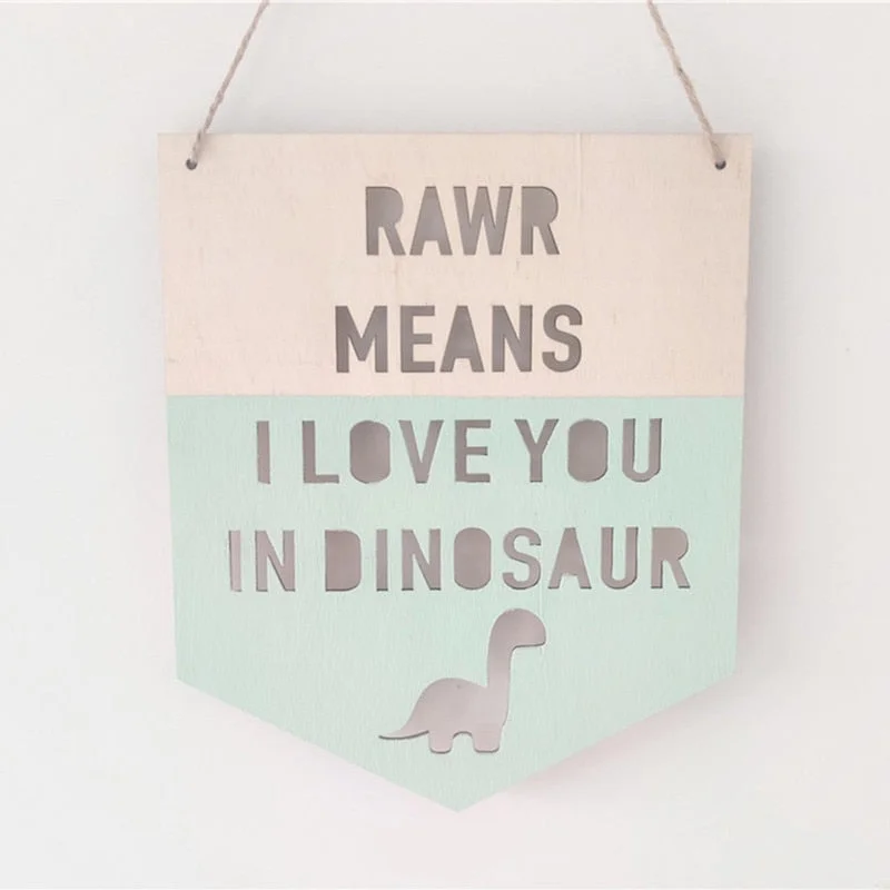 INS Wooden Dinosaur Positive Slogan Banner Garland Nordic Kids Room Decoration Ornament Wall Hanging Nursery Decor Photo Props