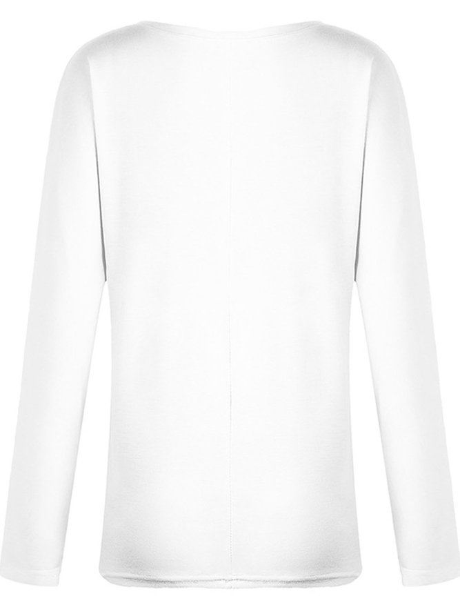 Long Sleeve Animal V Neck Cotton Shirts & Tops