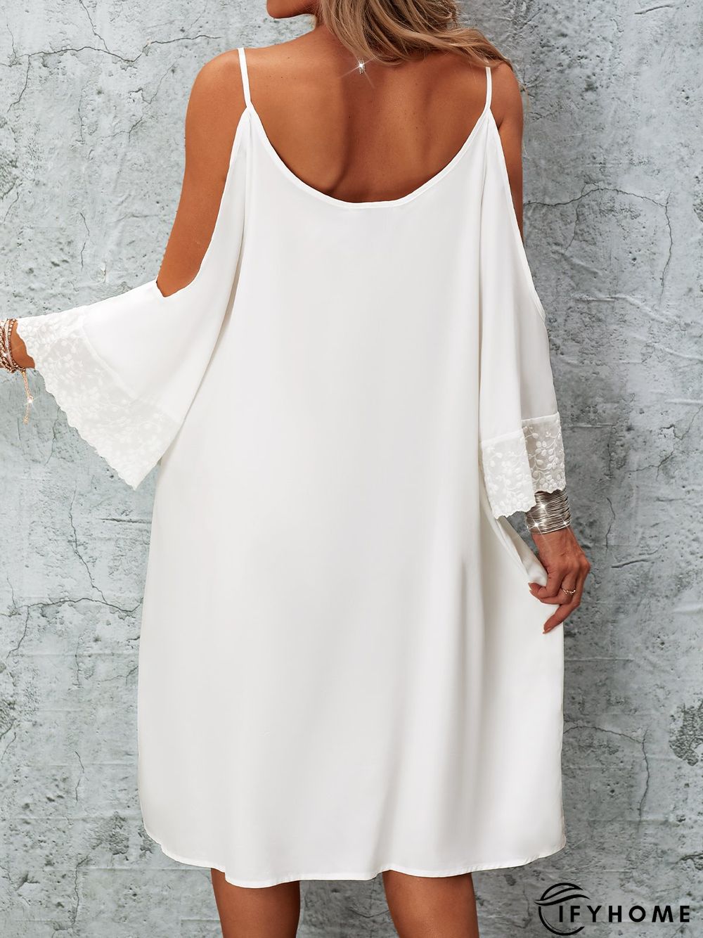 Half Sleeve Holiday Cotton-Blend Plain Weaving Dress | IFYHOME