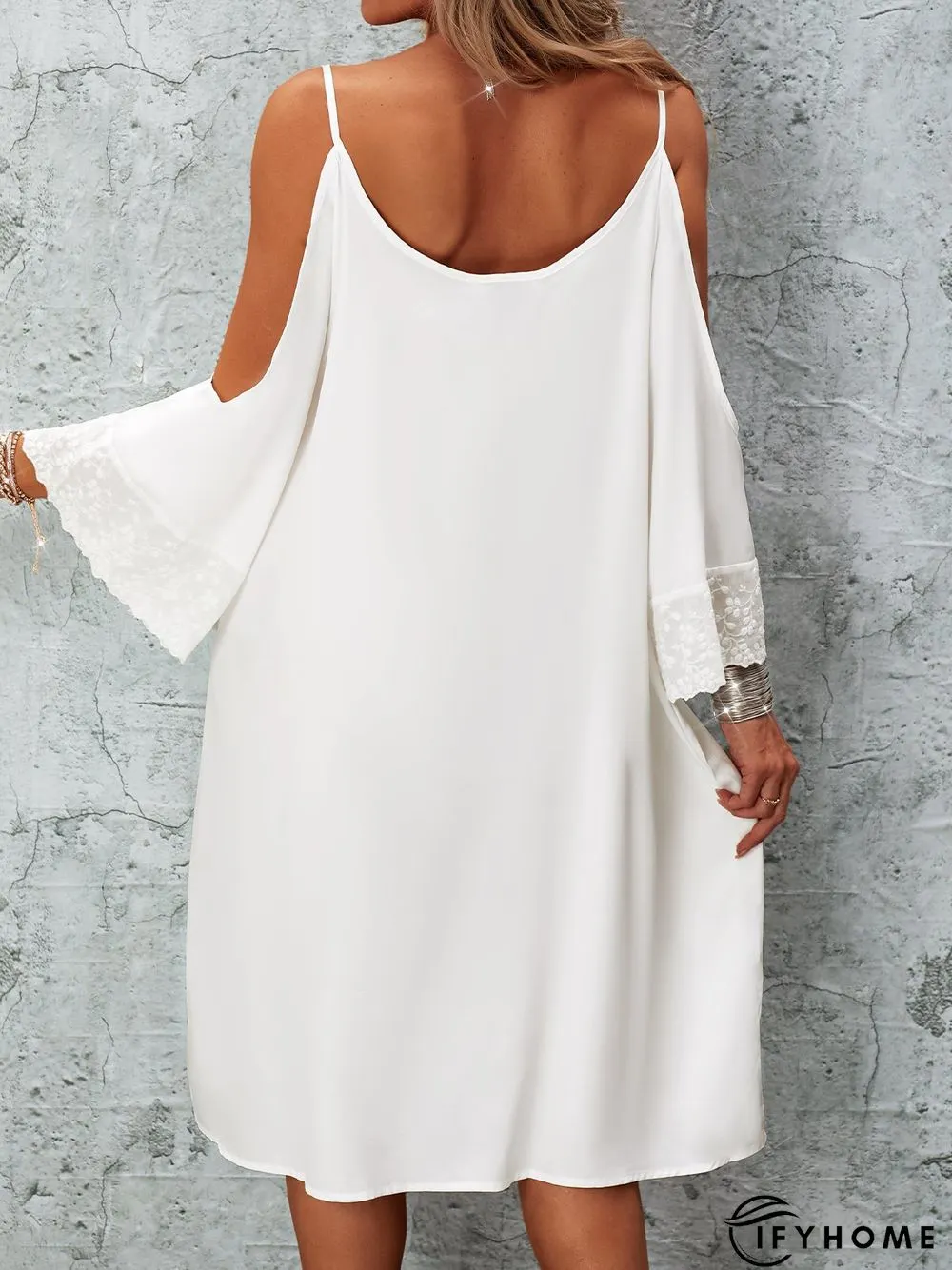 Half Sleeve Holiday Cotton-Blend Plain Weaving Dress | IFYHOME