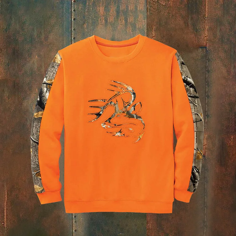 Comstylish Splicing Jungle Elk Print Crew Neck Sweatshirt