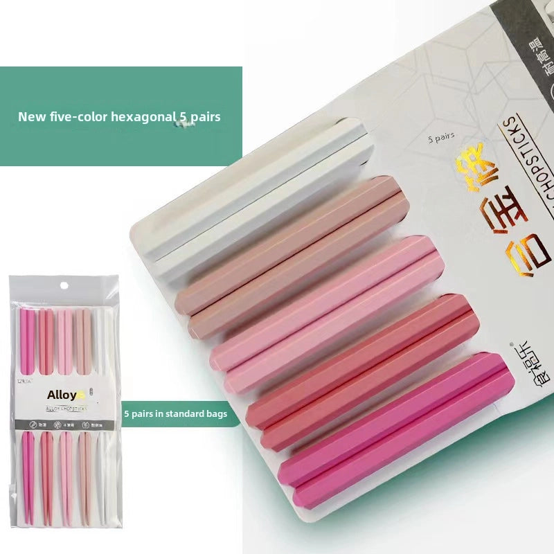 Alloy Chopsticks Macaron Hexagonal Small Fresh Morandi Chopsticks One Person One Chopsticks Household New Tableware Chopsticks
