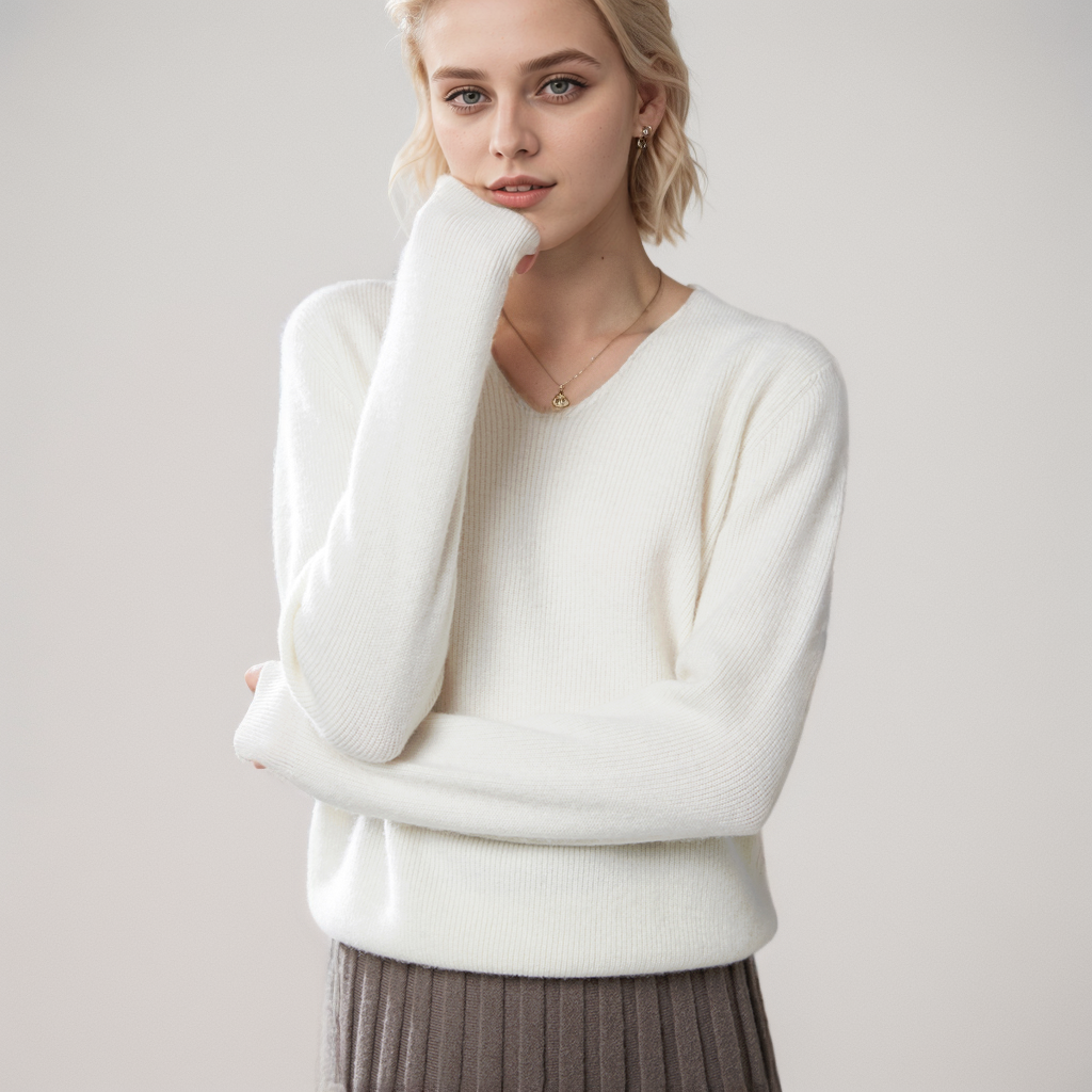 Cashmere Pullover Women's Warm and Loose V-neck REAL SILK LIFE