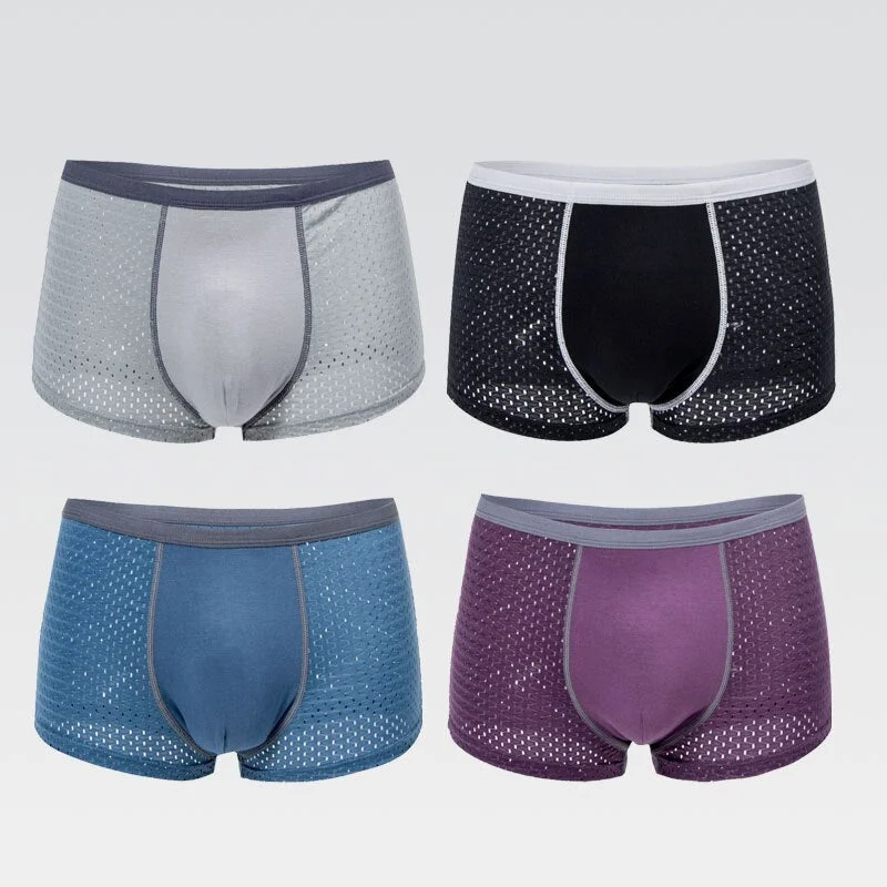4pcs/lot Mesh Boxer Shorts Men Underwear Boxers Homme Sexy Transparent Mens Underpants Breathable Ice Silk Summer Panties
