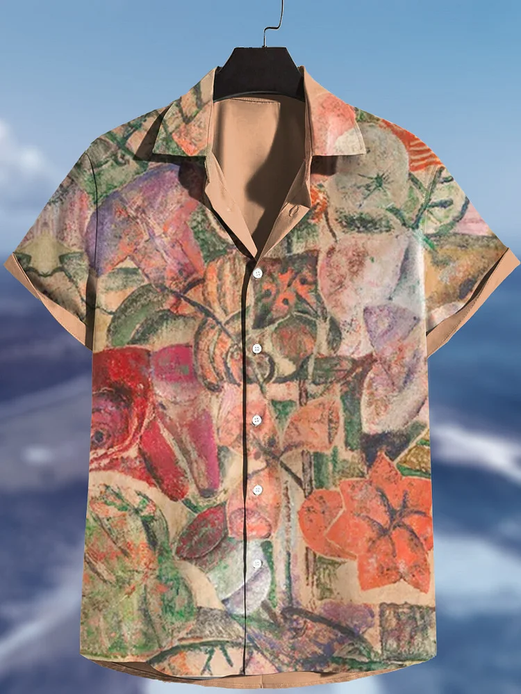 Men's Vintage Floral Art Print Vacation Shirt
