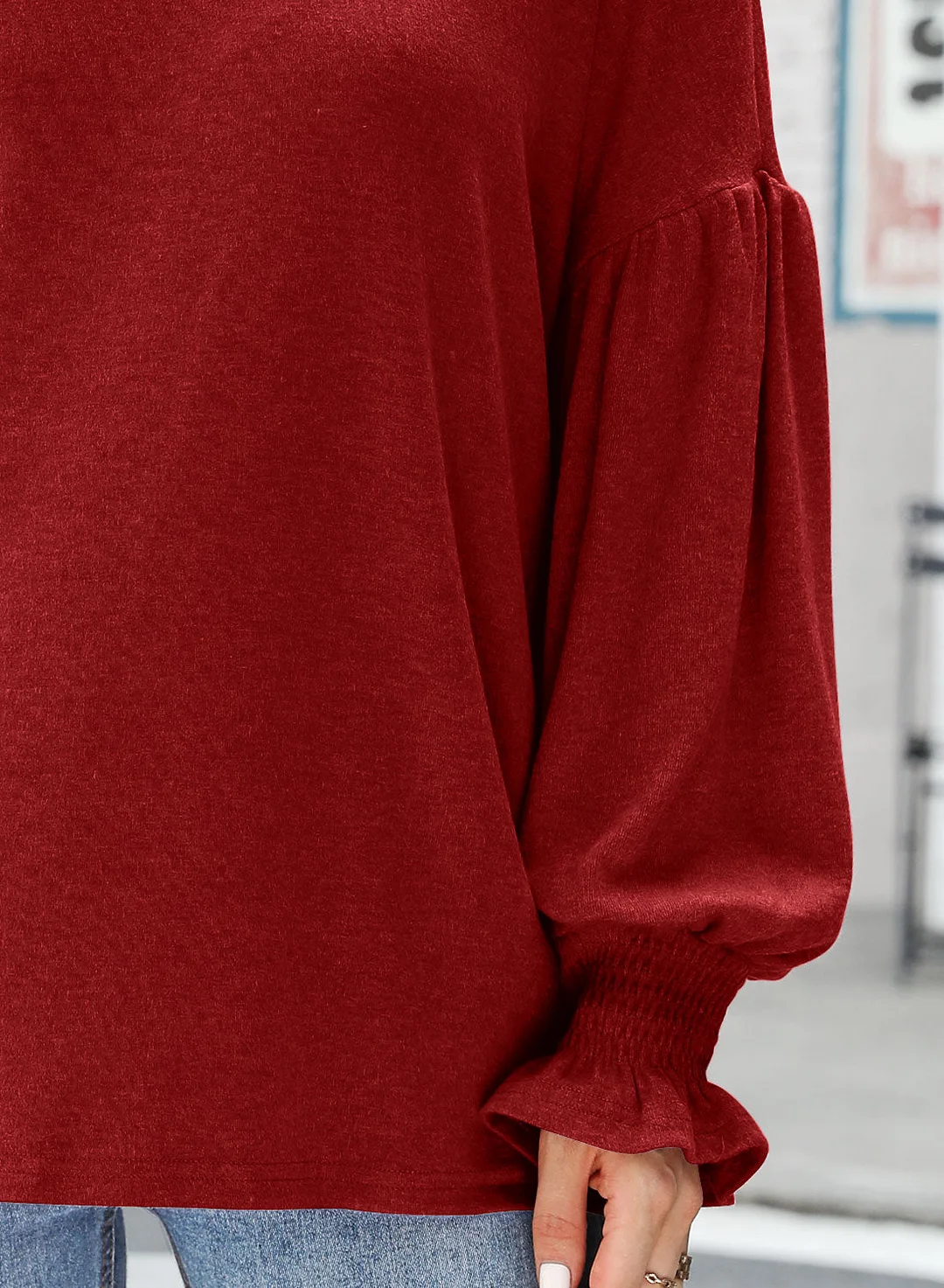 MIHOLL Womens Long Sleeve Top Crew Neck Ruffle Lantern Sleeve Casual Loose Blouse T Shirts