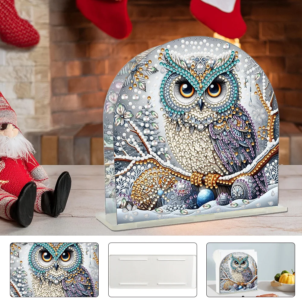 DIY Acrylic Owl Diamond Painting Paper Towel Holder for Home Art Crafts