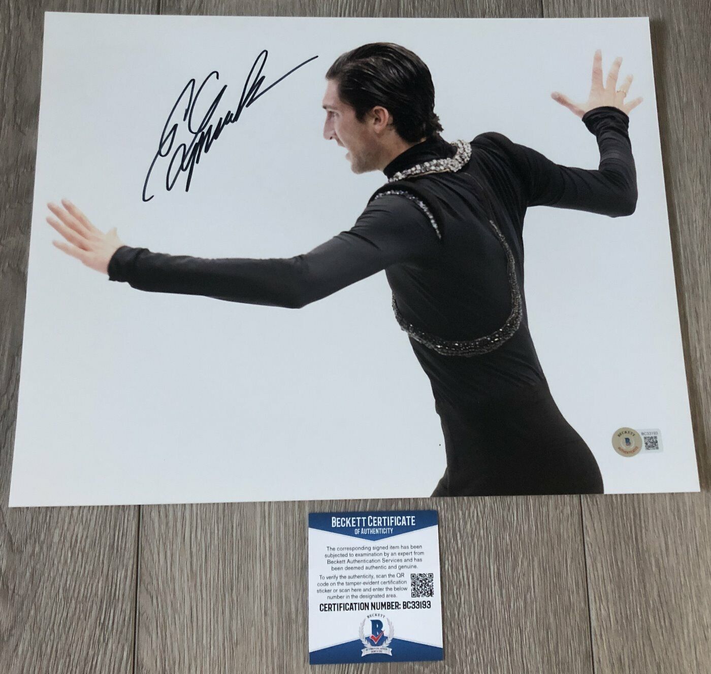 EVAN LYSACEK SIGNED USA GOLD FIGURE SKATING 11x14 Photo Poster painting w/PROOF BECKETT BAS COA