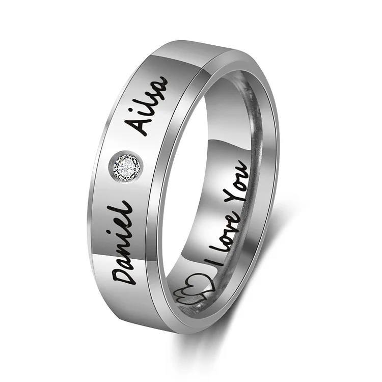Kettenmachen Personalisierter 2 Namen & Text Partnerring Ring mit Zirkonia für Paare