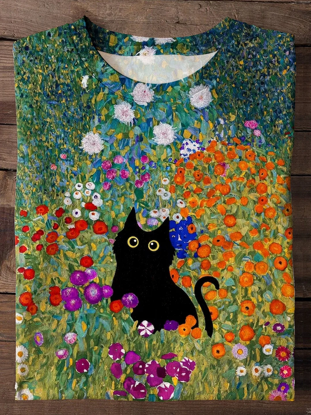 Flowers Cat Art Print Casual T-shirt