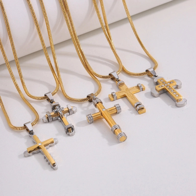 Hip-Hop Streetwear Cross Titanium Steel Pendant Necklace