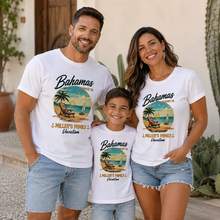 🌴Family Vacation - Personalized T-shirt, Matching Group Travel Tshirt With Family Name, Holiday Tee, Beach Trip Outfit