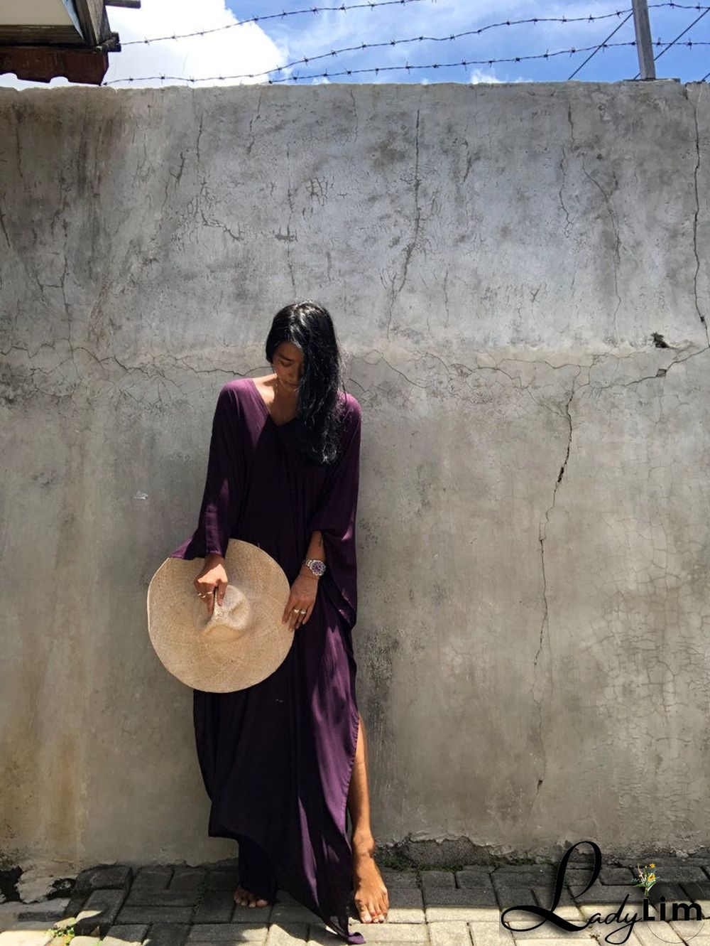 V Neck Solid Color Beach Cover Up