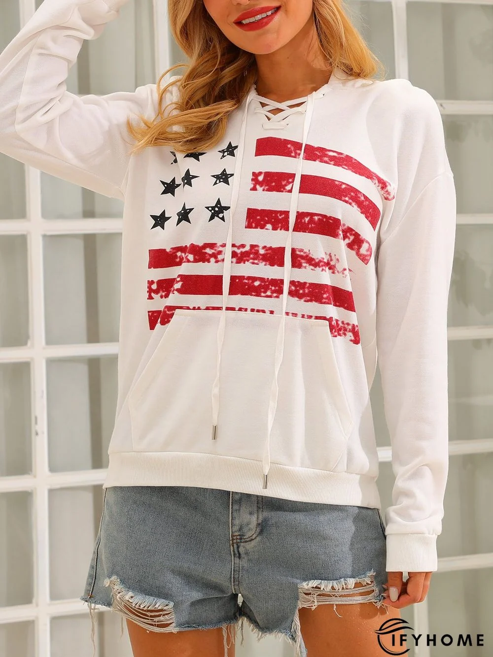 American Flag Lace Up Pocket Hoodie | IFYHOME