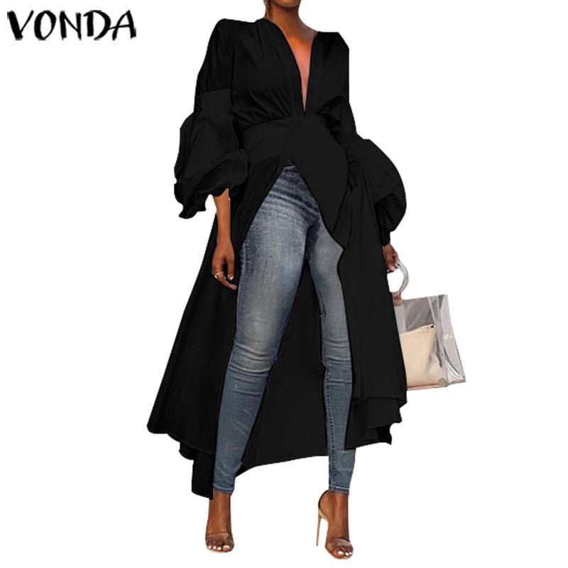 VONDA Women Long Blouse 2021 Autumn Long Lantern Sleeve Party Shirts Casual Asymmetric Tops Tunic Blusas Feminina