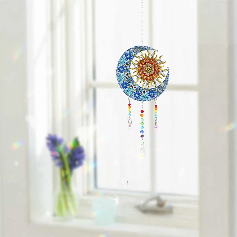 DIY Diamond Painting Light Catcher Hanging Crystal Wind Chime (Sun Moon)