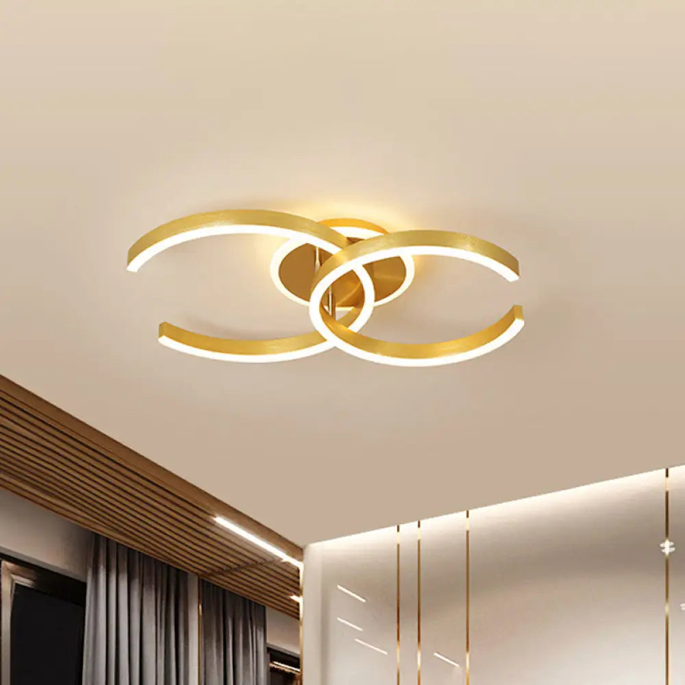 Stylish Dual C Hotel Ceiling Light - Modern 20.5/23 Inch Wide Led Flush Mount In Gold Warm/White /
