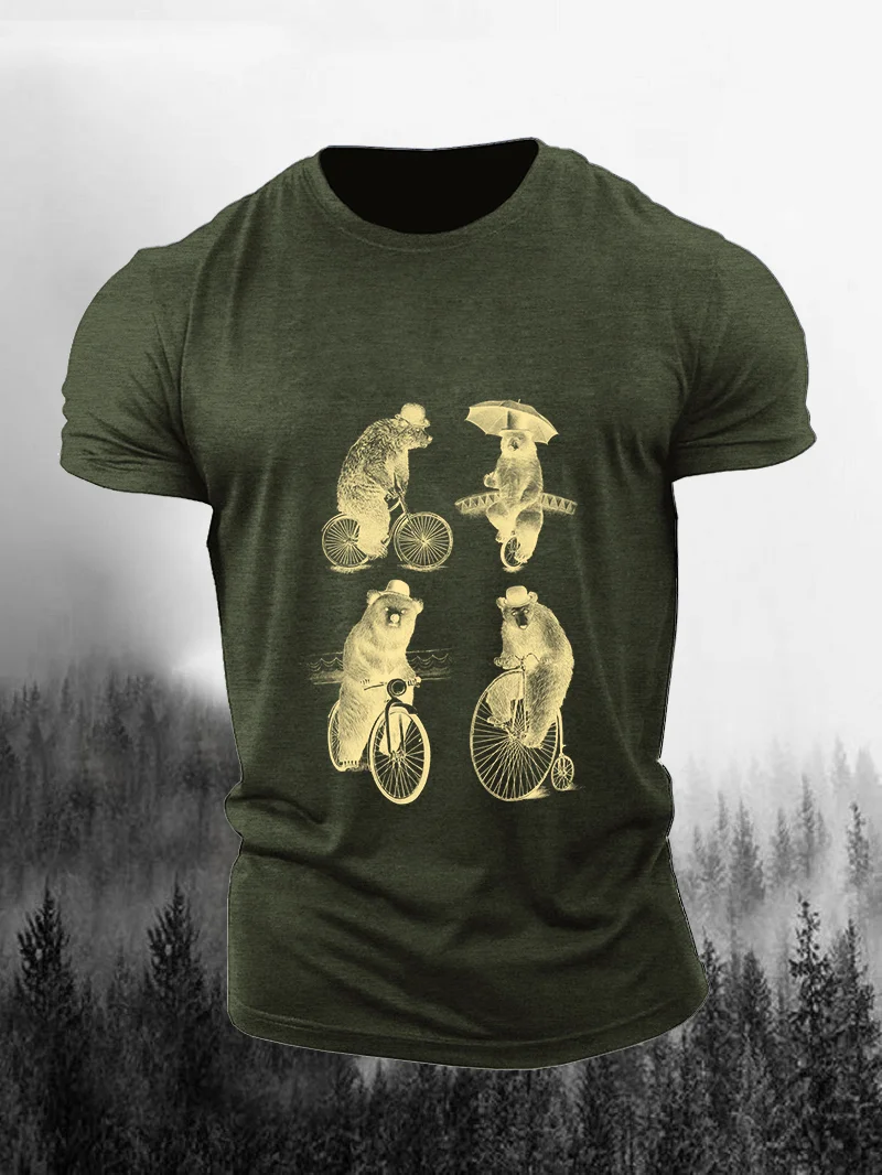Bear Bicycle Print Short Sleeve Men's T-Shirt in  mildstyles