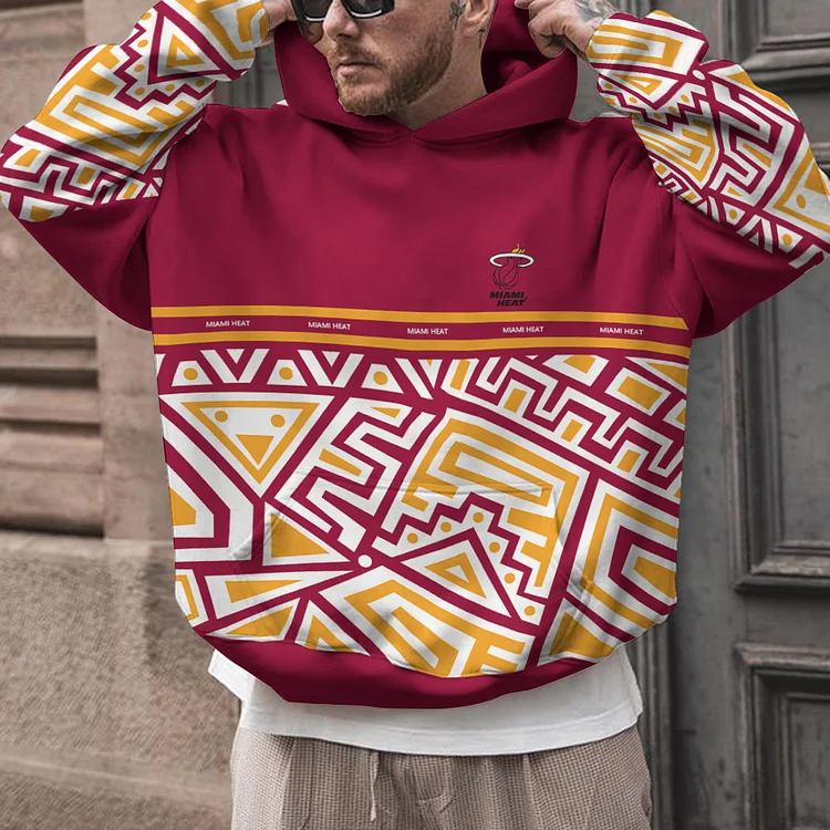 Miami Heat Printed Hooded Pocket Pullover Hoodie