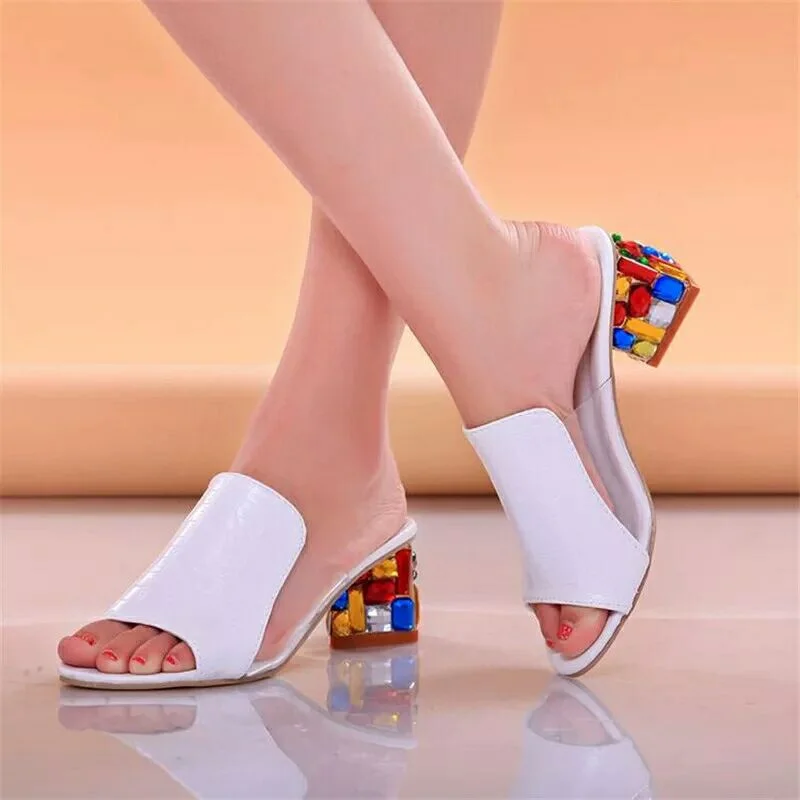 Wongn Wongn Size Wear Large Size Women's Shoes Thick With One-Word Drag Women's Shoes Candy Color Elegant Temperament With Cool Slippers