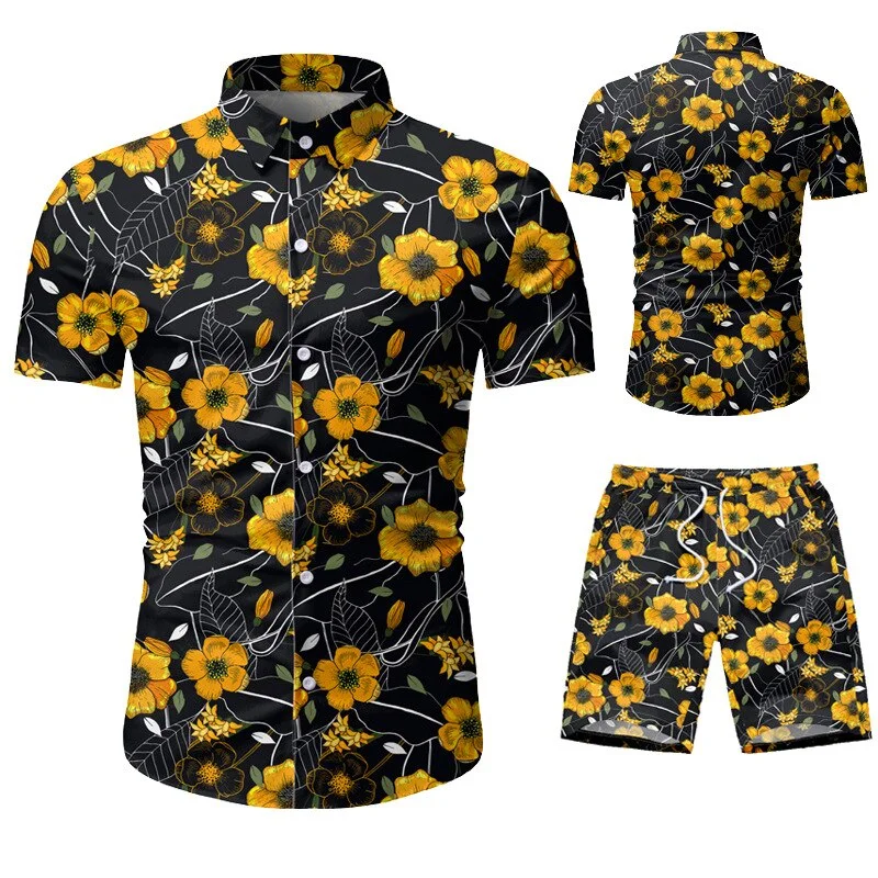 2021 Summer New Fashion European Size Men's Casual Suit Floral Shirt Shorts Set Men Plus Size Clothing for Men 3xl