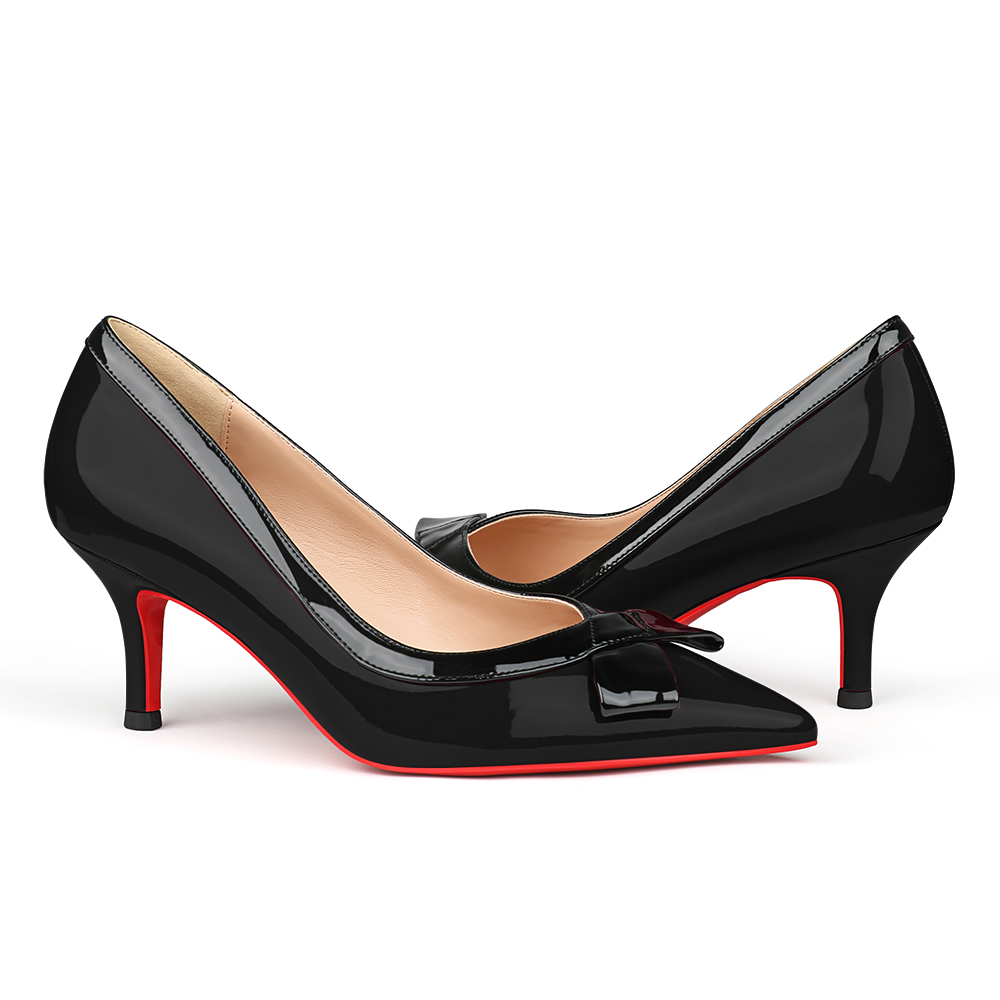 60mm Pointed Toe Bowknot Red Bottom Kitten Heels Daily Pumps for Women-MERUMOTE