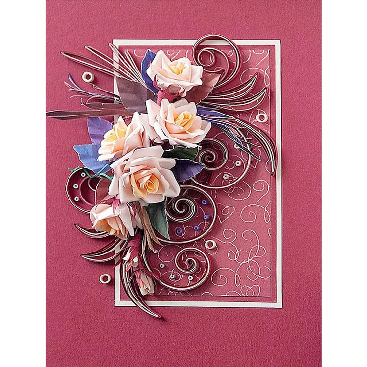 Paper Quilling Pink Rose - Full Round Drill Diamond Painting - 30x40cm(Canvas)