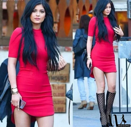 MidiSono - Sexy Round Neck Short-Sleeved Package Hip Dress