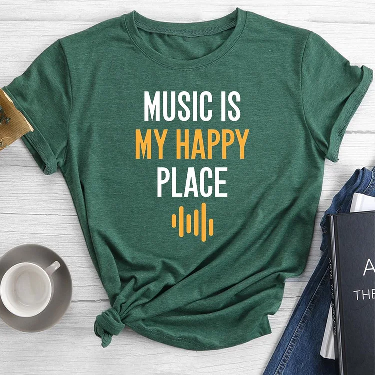 Music is my happy place Round Neck T-shirt