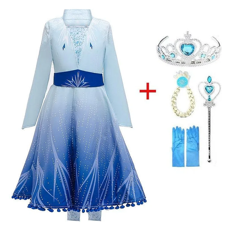 Elsa Dress Girls Princess Set Christmas Cosplay Birthday Party Sky Blue Princess Dress Kids Costume SS0110