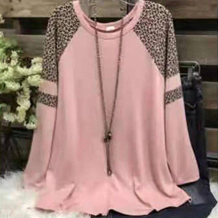 Commuter Cotton Long Sleeve Pink Loose Pullover Crewneck Solid Color Shirt